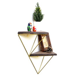Hanah Home Wr075 Estantería de Pared de Madera Maciza Nogal y Dorado